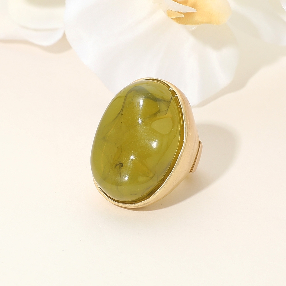 Green Marbled Oval Stone Stretch Bold Statement Ring Boho Cocktail Jewelry